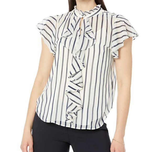 LAUREN Ralph Lauren Striped Ruffle-Trim Chiffon Blouse - Picture 1 of 10
